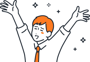 天才くん for 人事で負のサイクルを止められることを示すイラスト – 両手を上げて喜ぶ社のイラスト